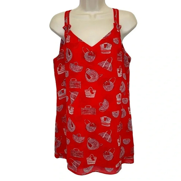 CAbi #5624 Sleeveless Nantucket Blouse in Red Purse Print women’s small - Picture 1 of 9